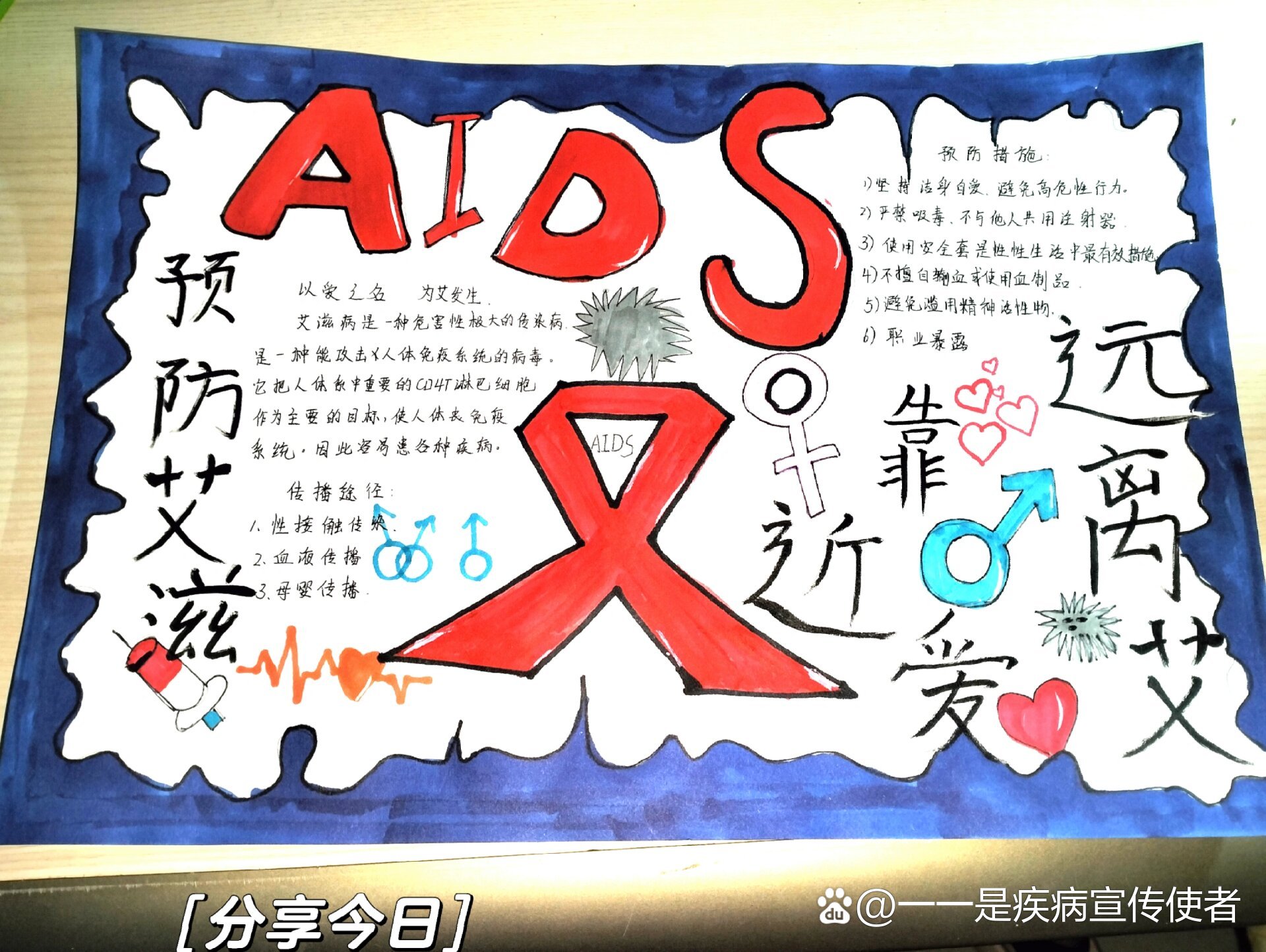 艾滋病手抄报,预防艾滋病,靠近爱远离艾