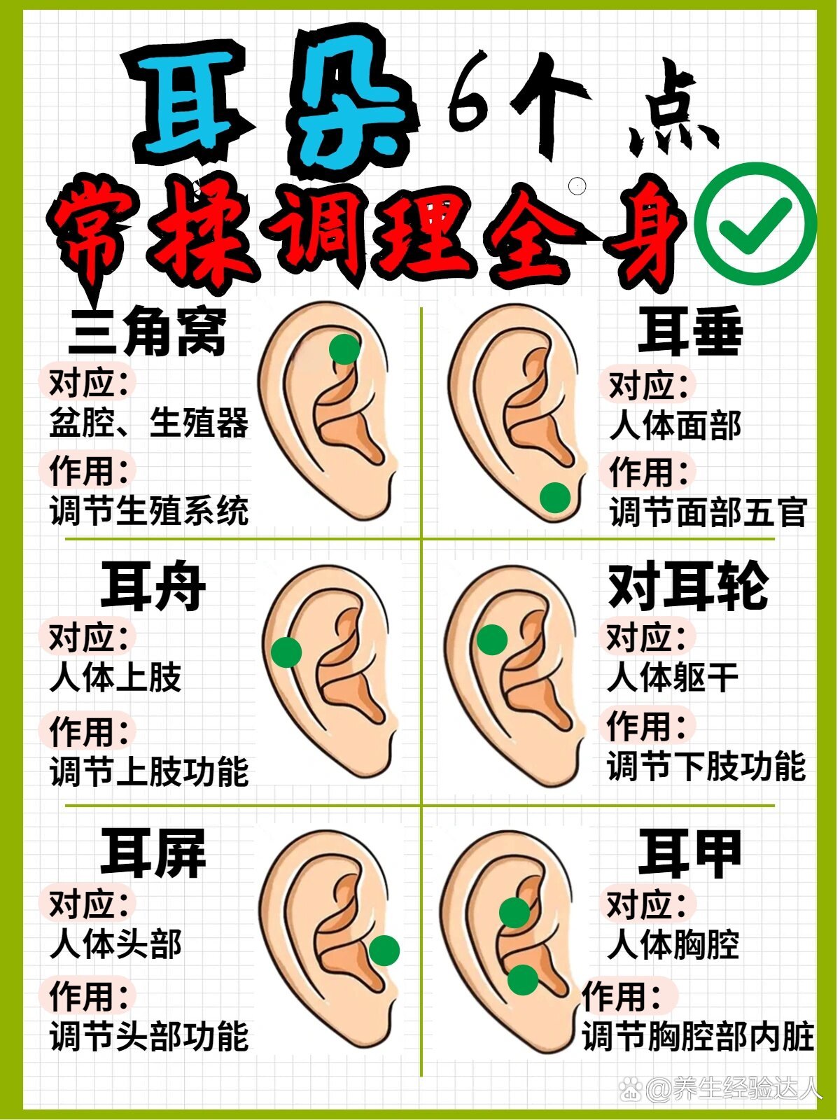 耳朵👂上6个点,常揉调理全身哦💯