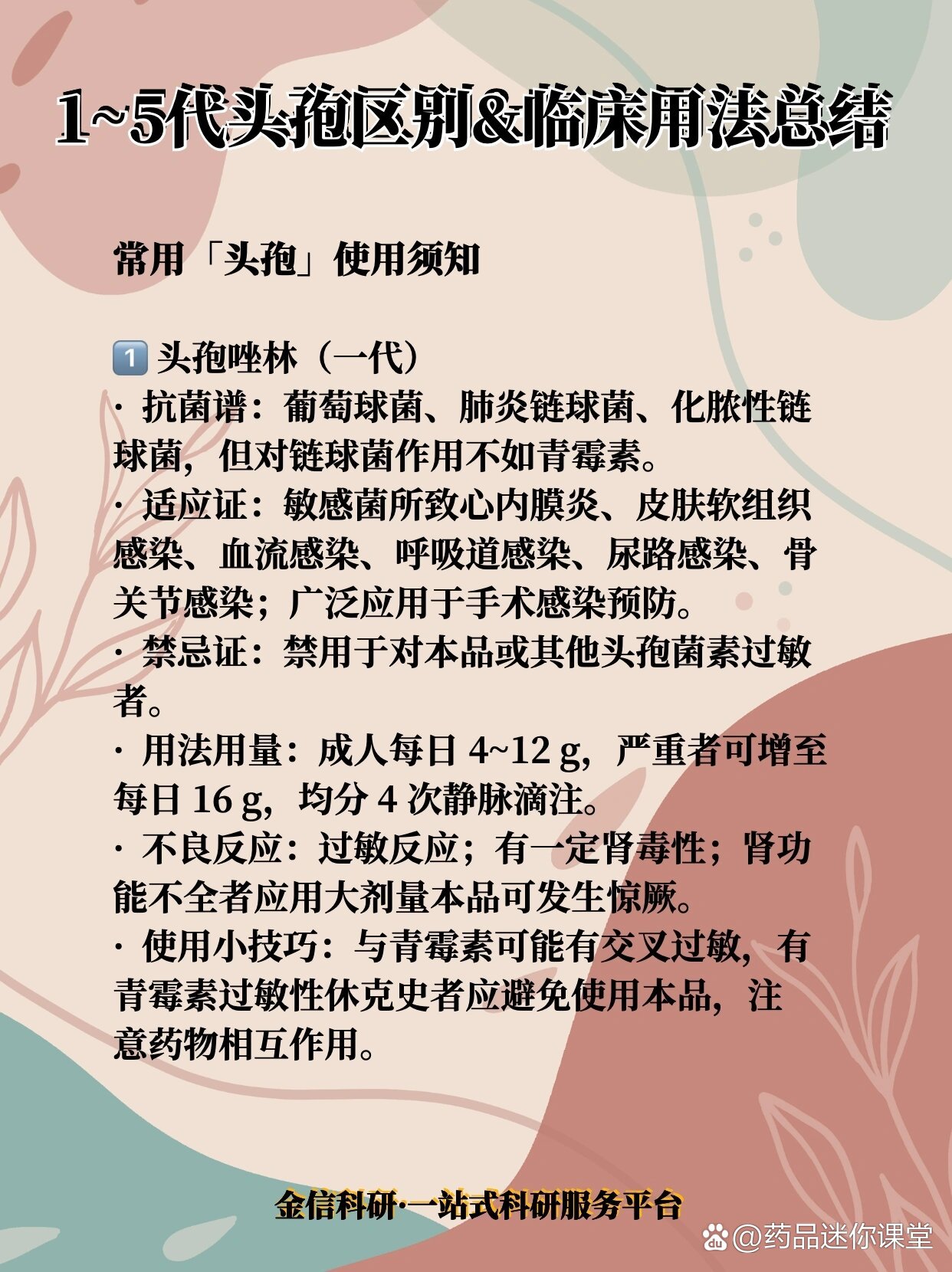 💊1～5代头孢代表药物及用法须知