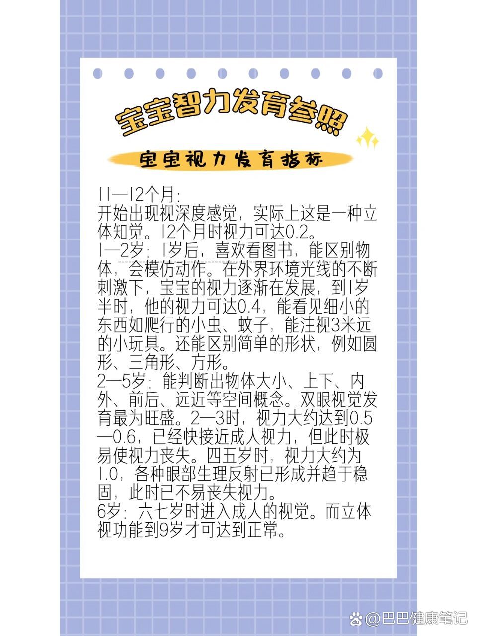 宝宝视力,听力发育参照表,马上清楚!