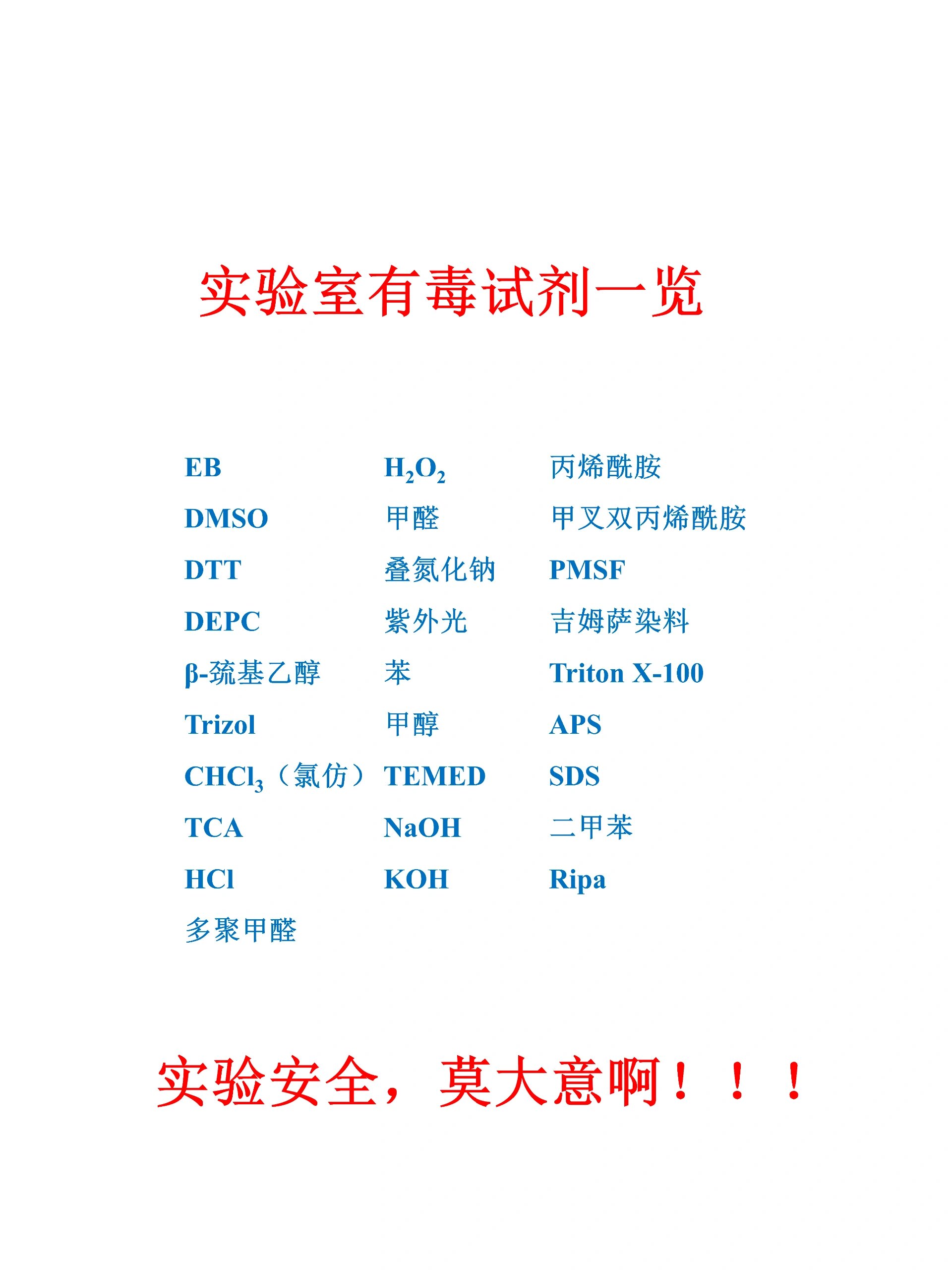 实验安全‖生物实验室有毒试剂一览