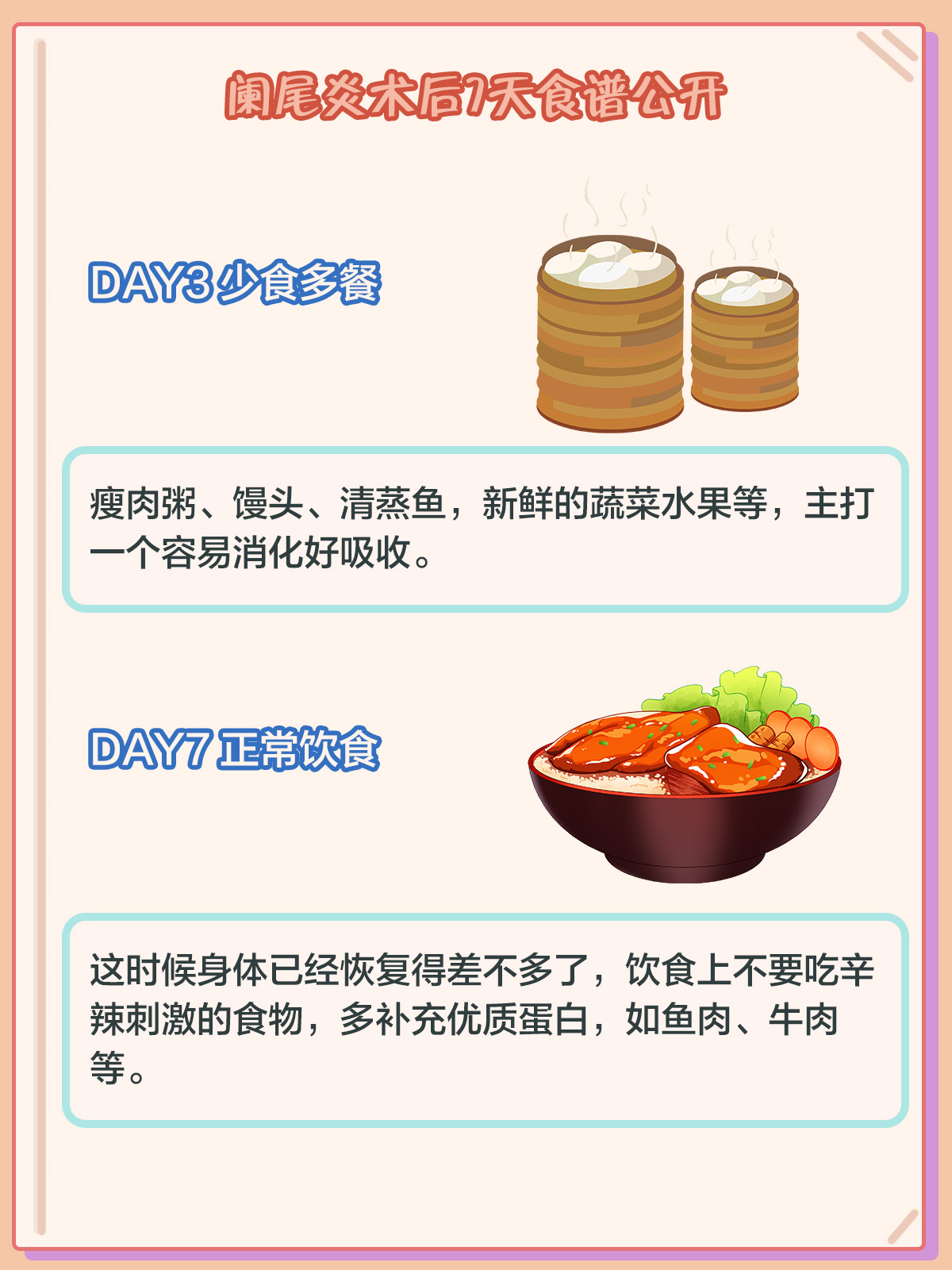 做完阑尾炎手术吃什么?术后7天食谱学起来