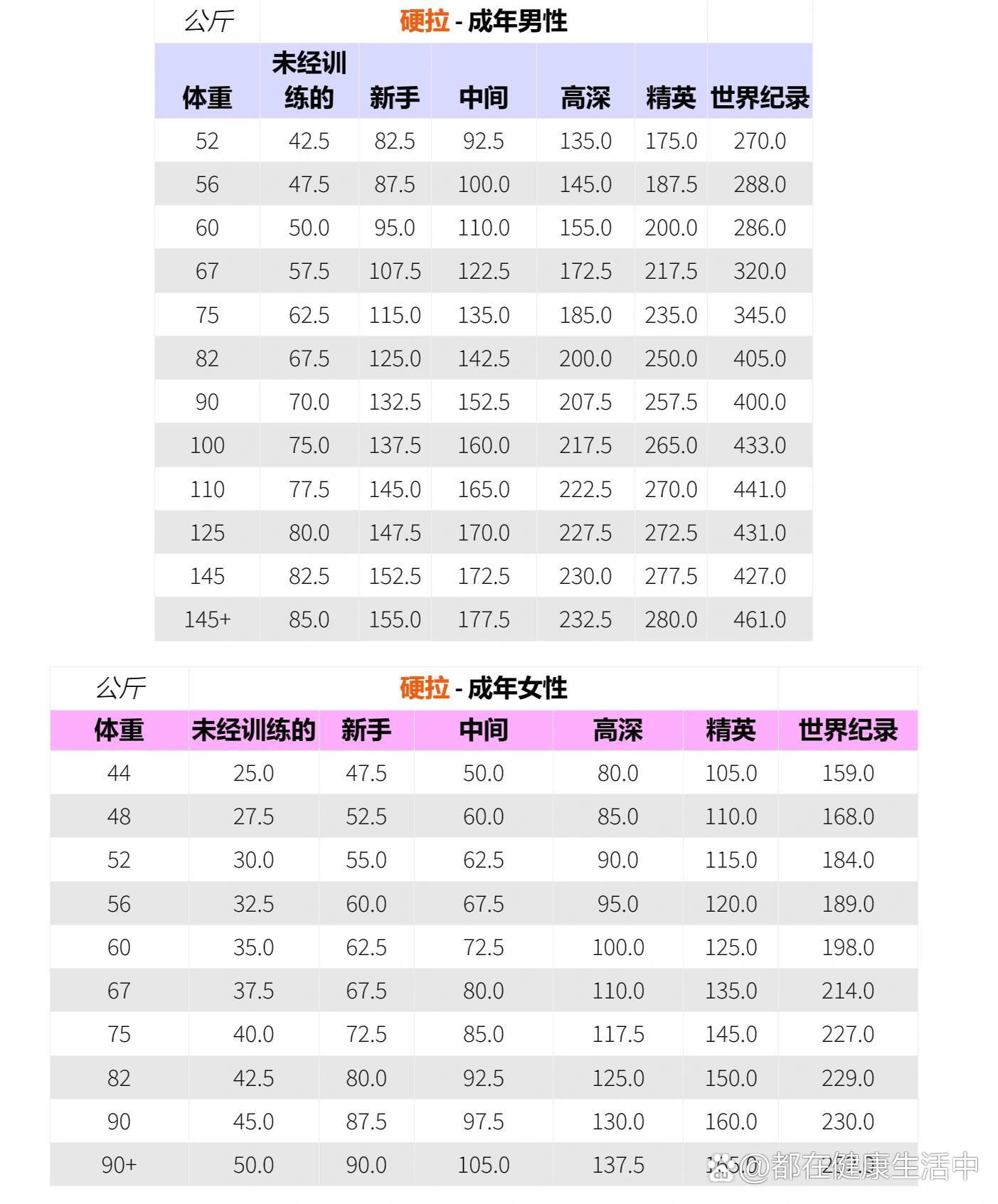 硬拉水平对照表图片