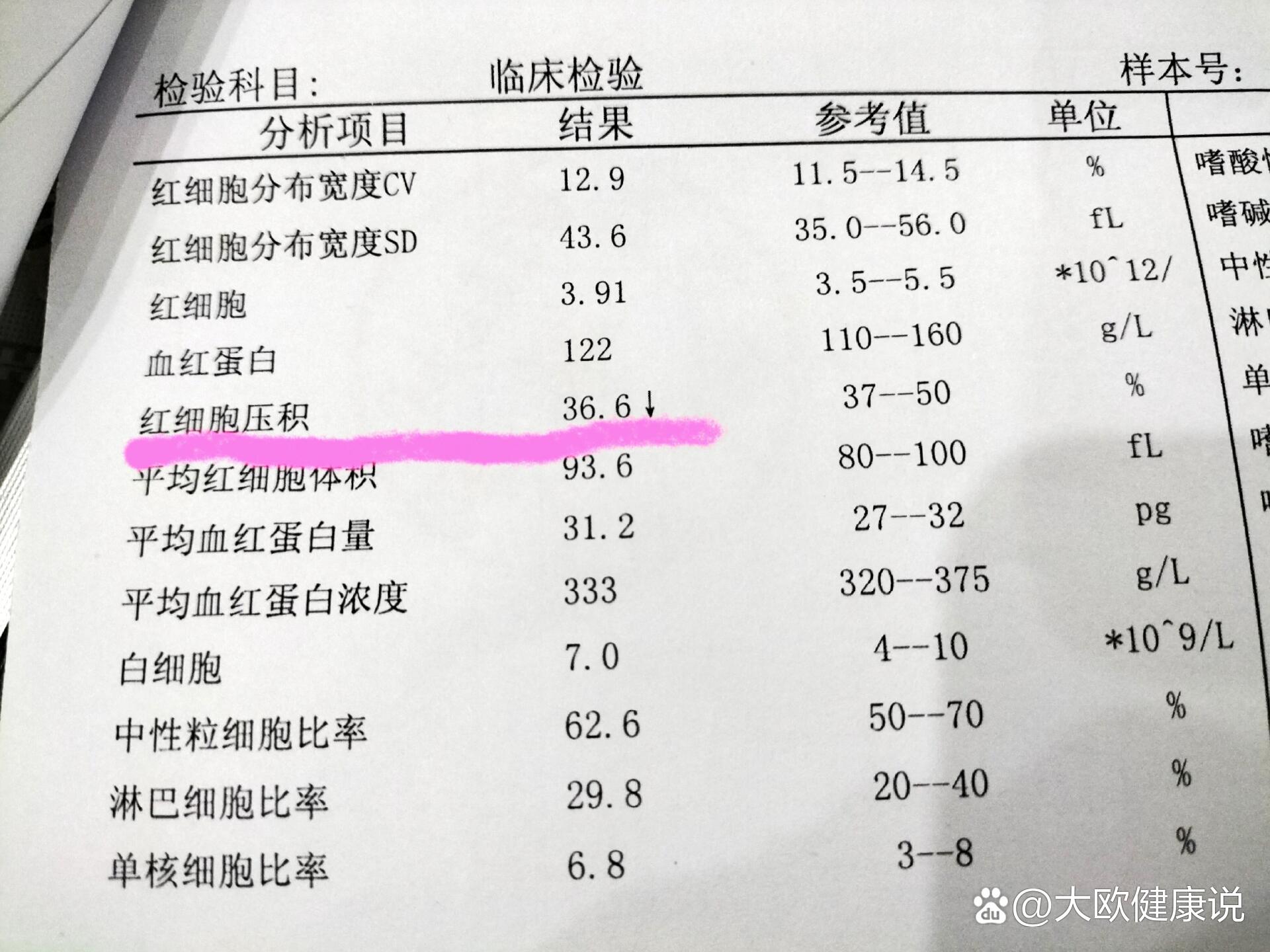 血常规化验单 贫血图片