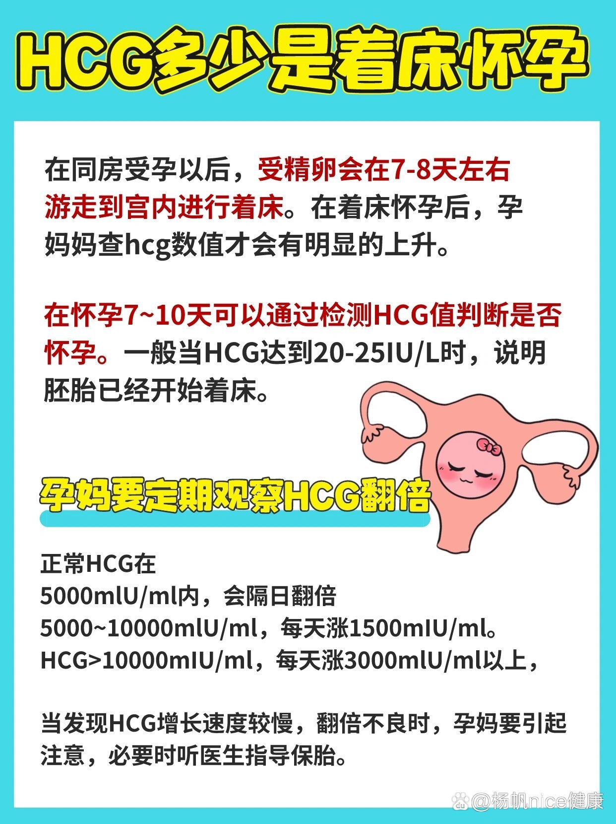 p>hcg多少是着床怀孕 br>在同房受孕以后,受精卵会在7-8天左右游走到
