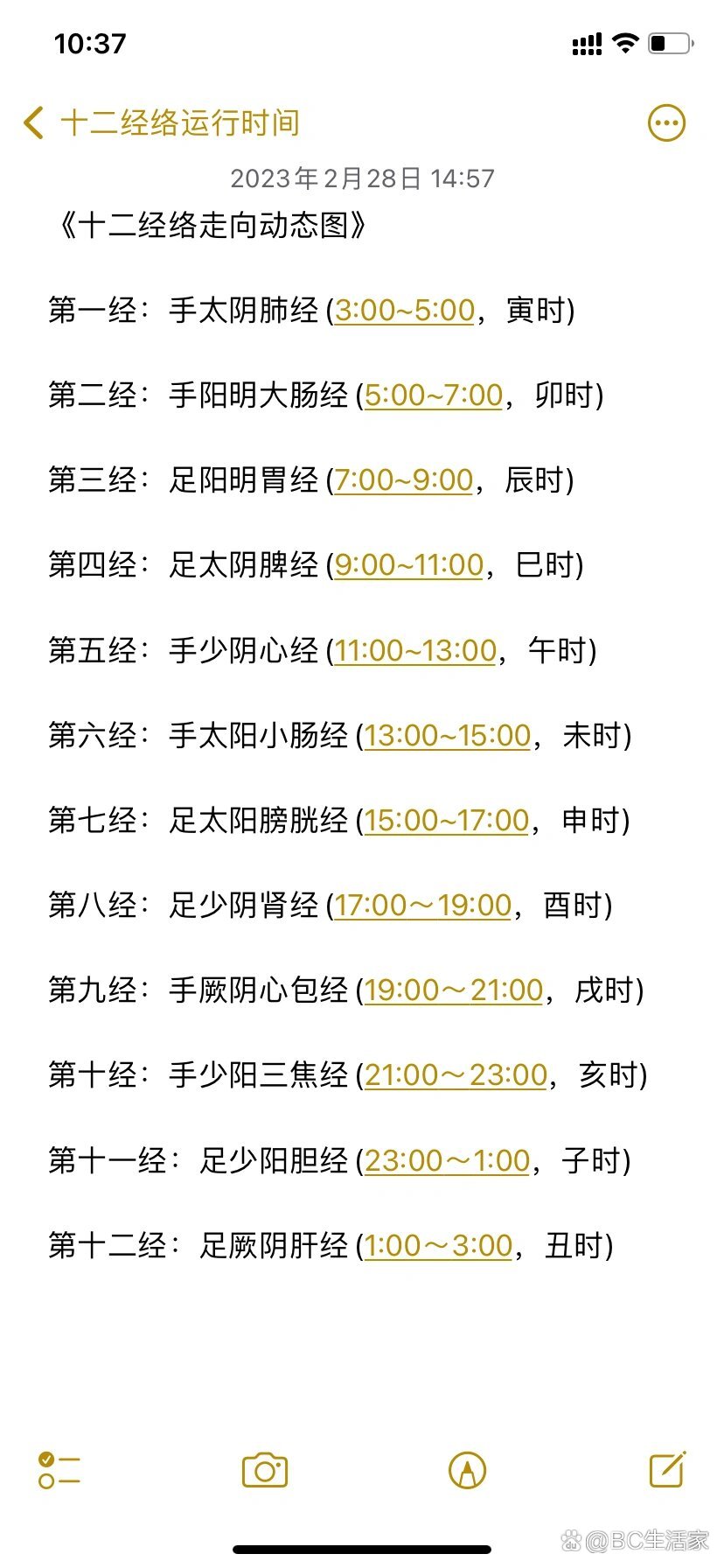 十二经络运行时间