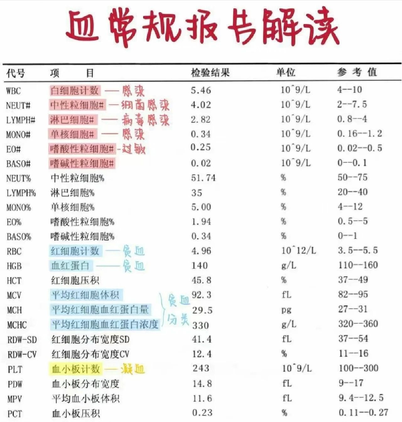 三张报告单教你看懂血常规