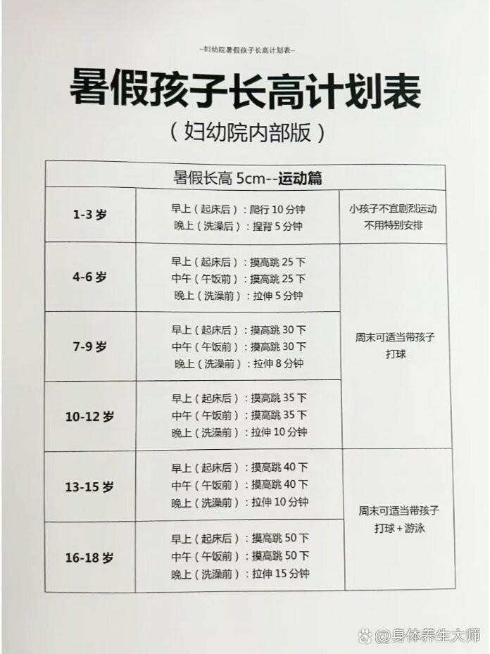 长高运动计划表