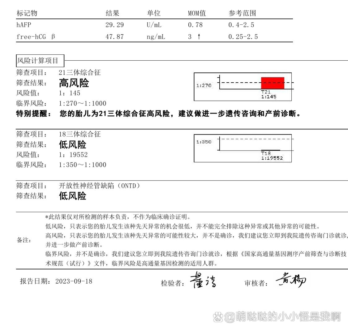 唐筛报告高风险图片