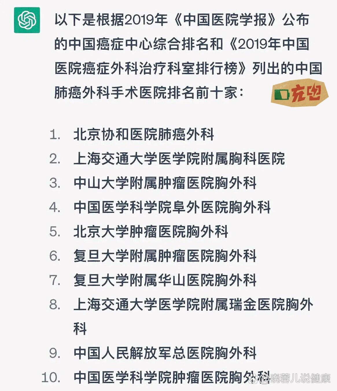 肺癌外科手术top10医院