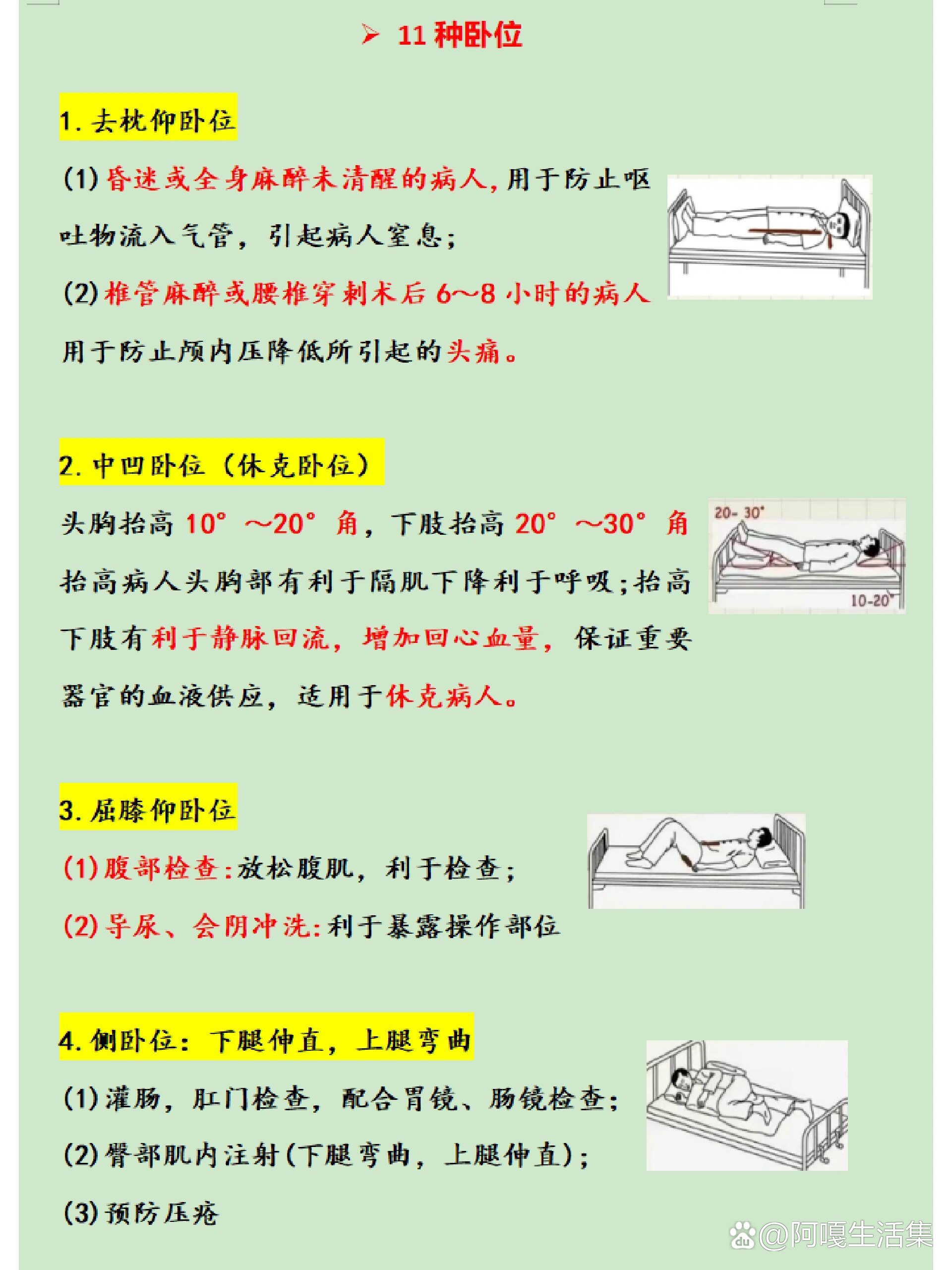 p 常见卧位 总结  br ☑️共有11种常考