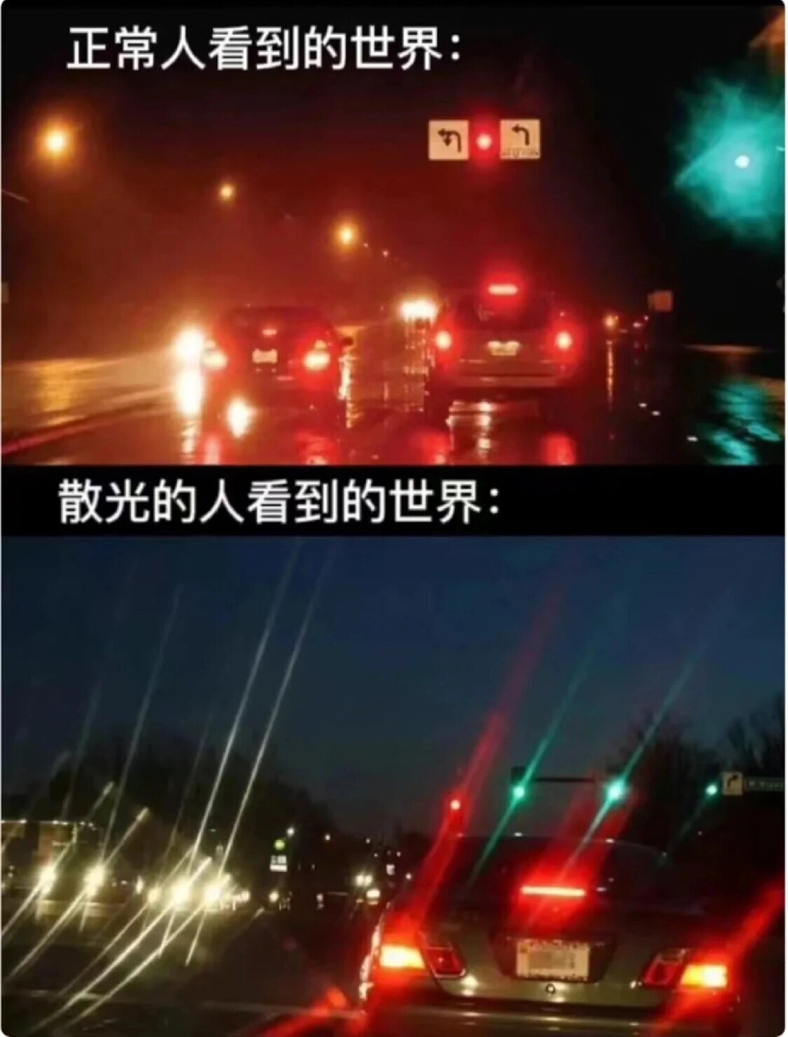  br>其实正常的眼睛看灯光也会有一点点散,但是散光的眼睛看灯光,就会