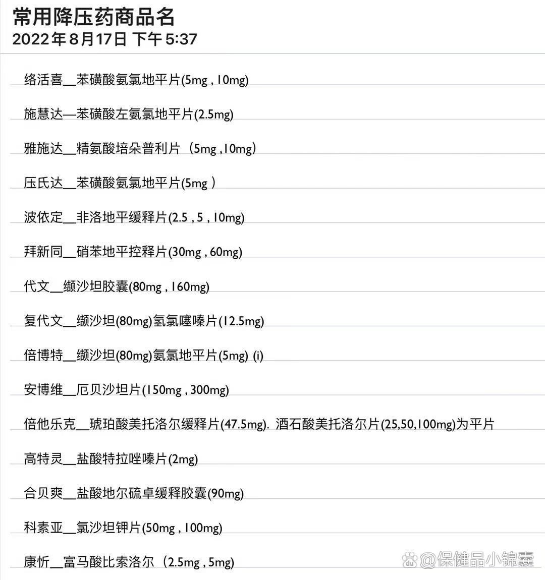 降压药商品名