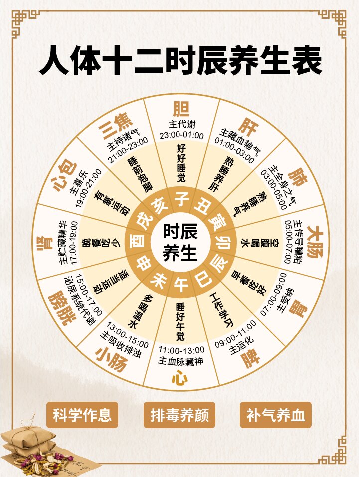 黄帝内经十二时辰养生:24小时作息对照表