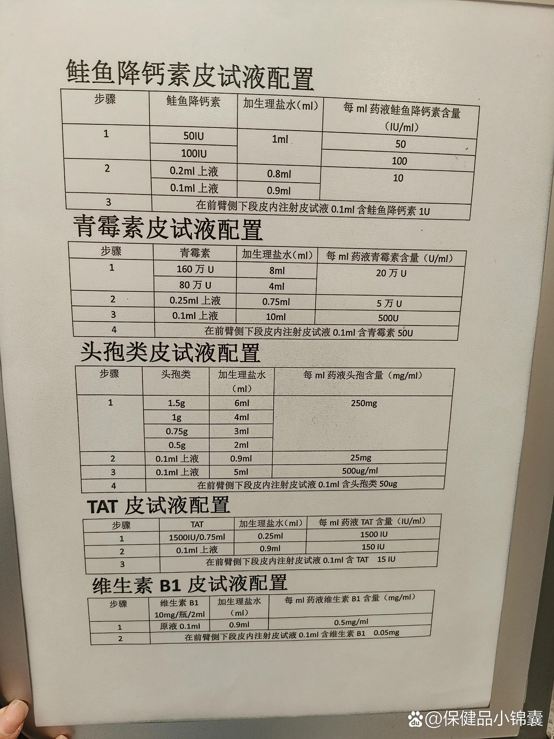 各种皮试液配置方法