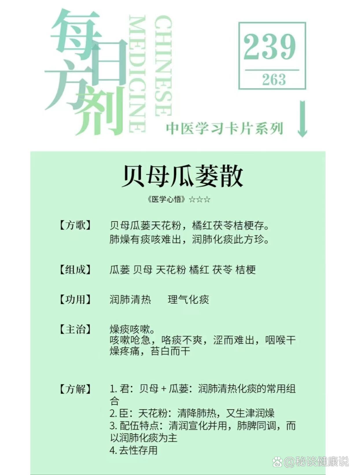 每日方剂||祛痰剂-润燥化痰-贝母瓜蒌散239