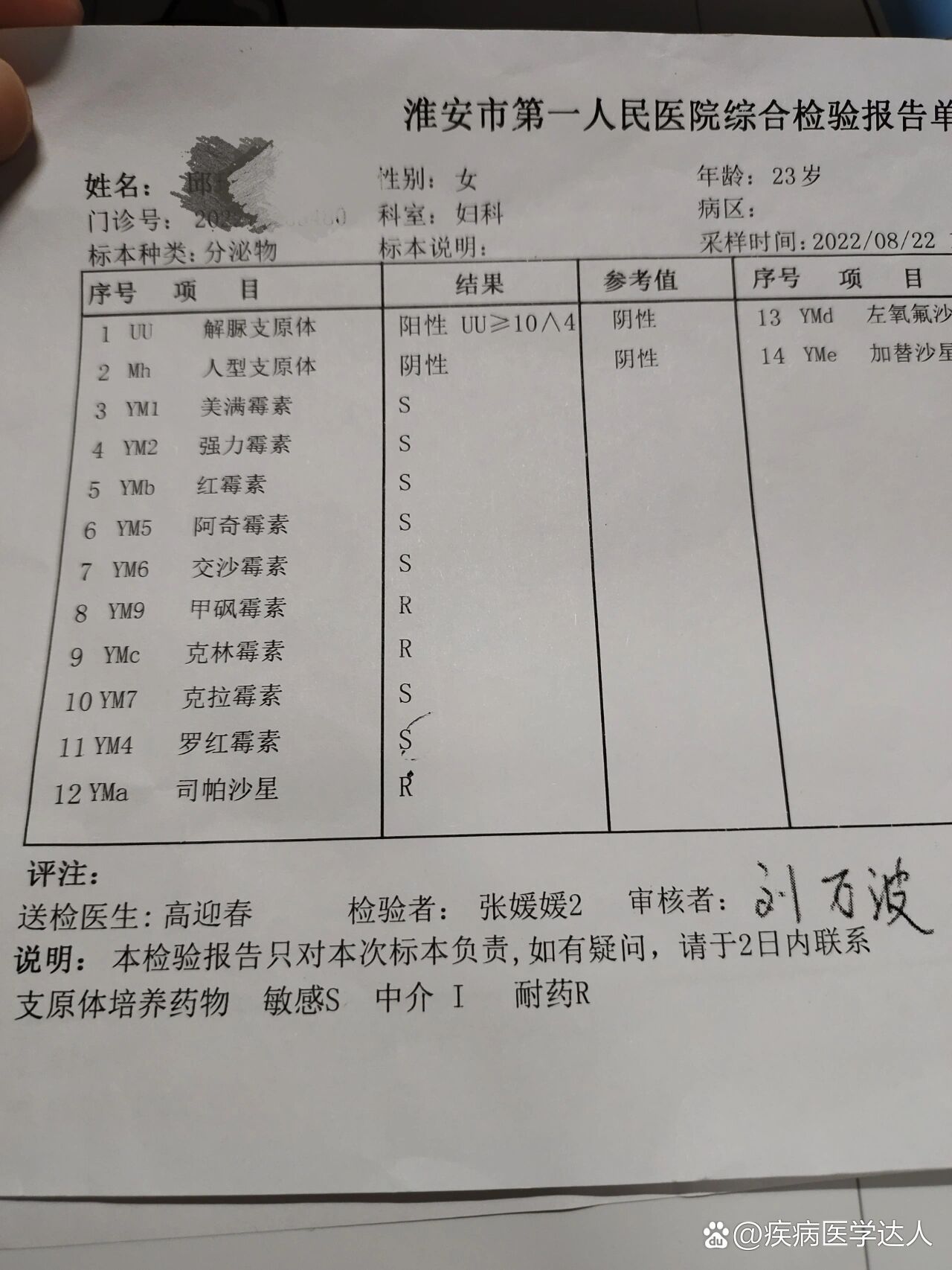 都没有效果 br>今年夏天检查妇科查出解脲支原体阳性医生开了塞的和罗