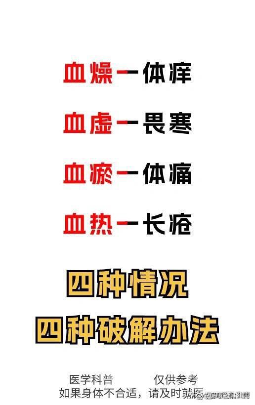 血燥,血虚,血瘀,血热四种情况,四种破解办法