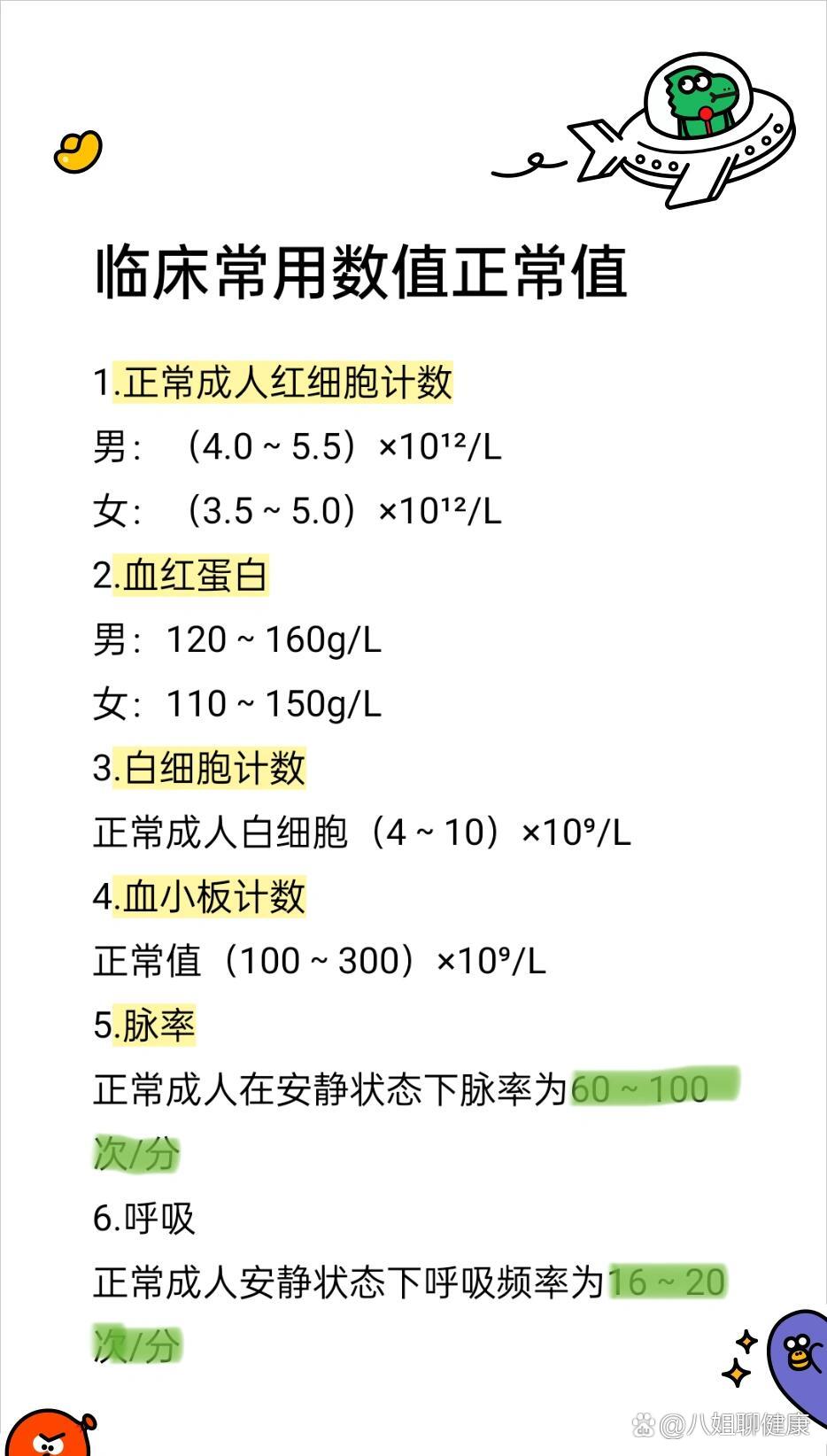 临床常见正常数值