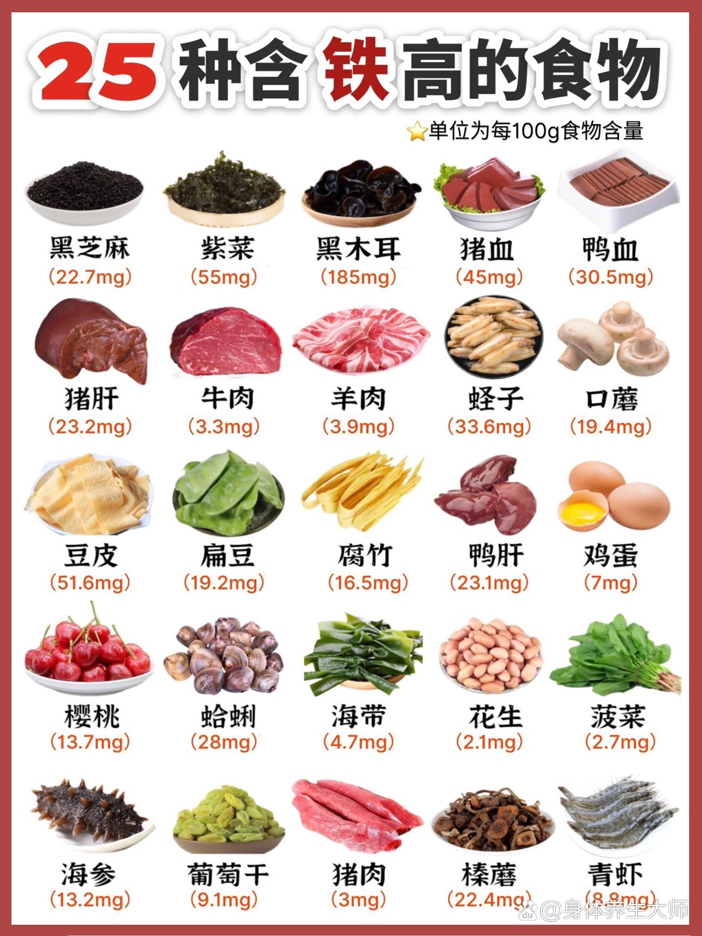 一定要多吃这些含铁量高的食物6015记得收藏哟