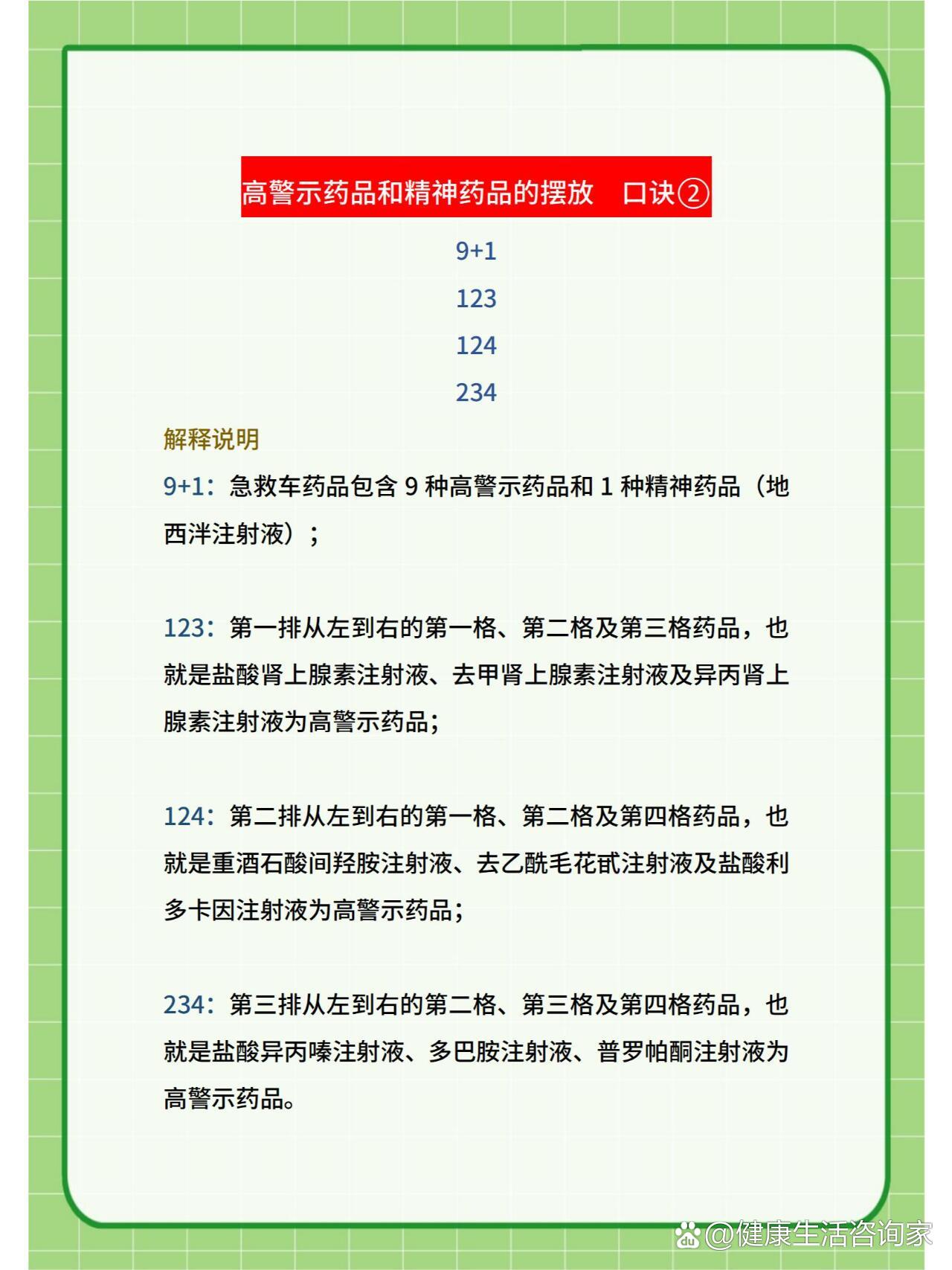 抢救车药品速记口诀