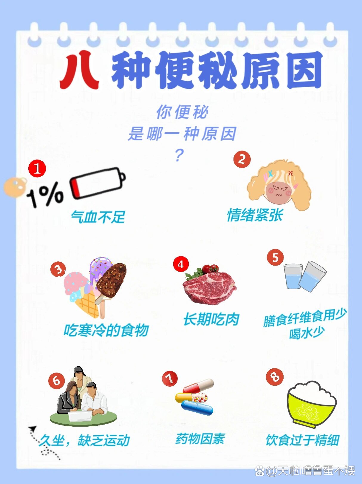 对症下药,告别便秘 br>1:气血不足 br>2:情绪紧张 br>3