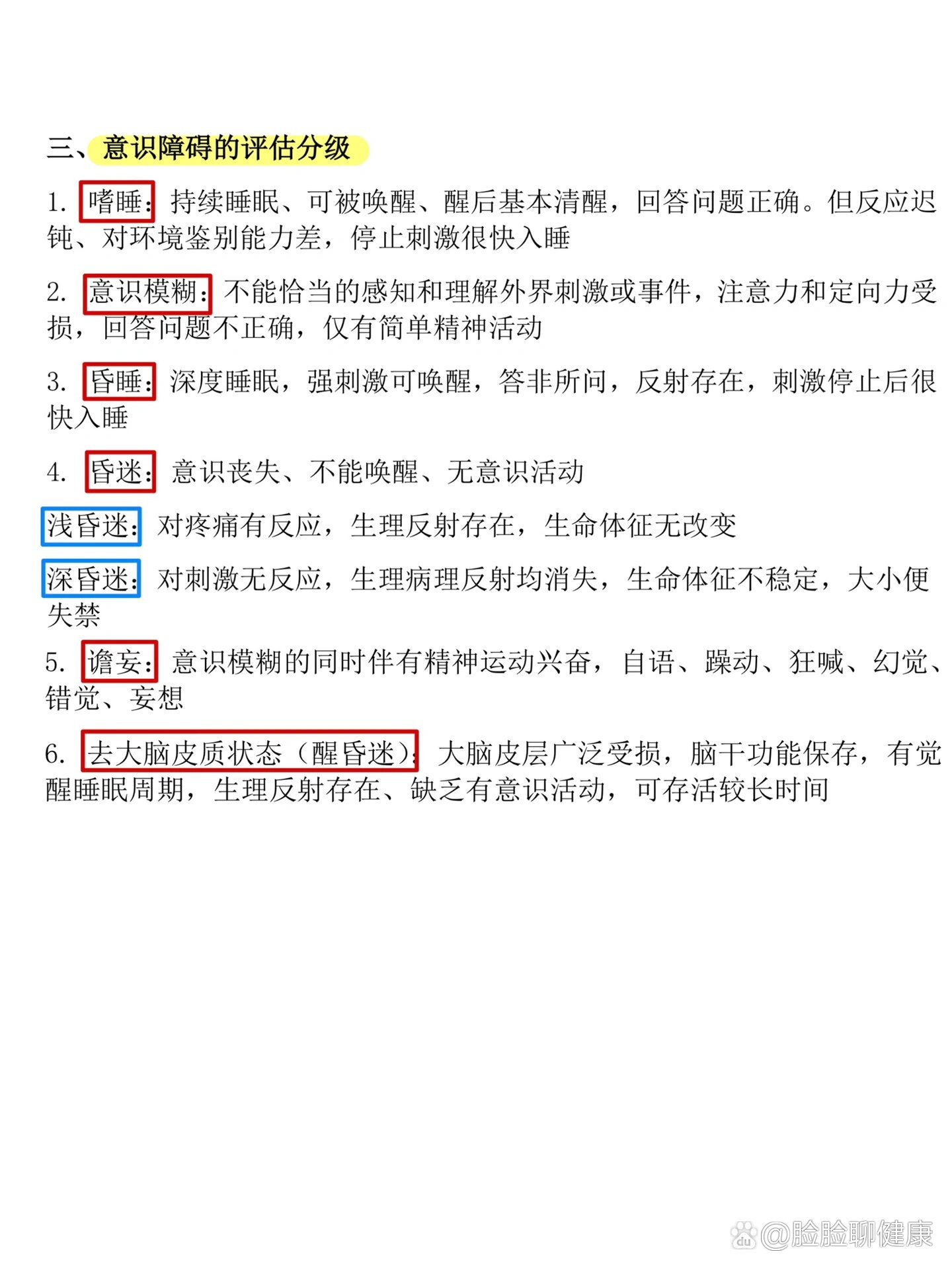 每日医学知识积累:意识障碍的评估分级