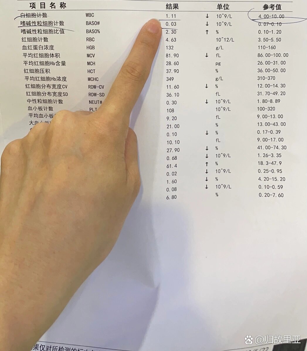 今天去第二次检查的血常规,白细胞低于1