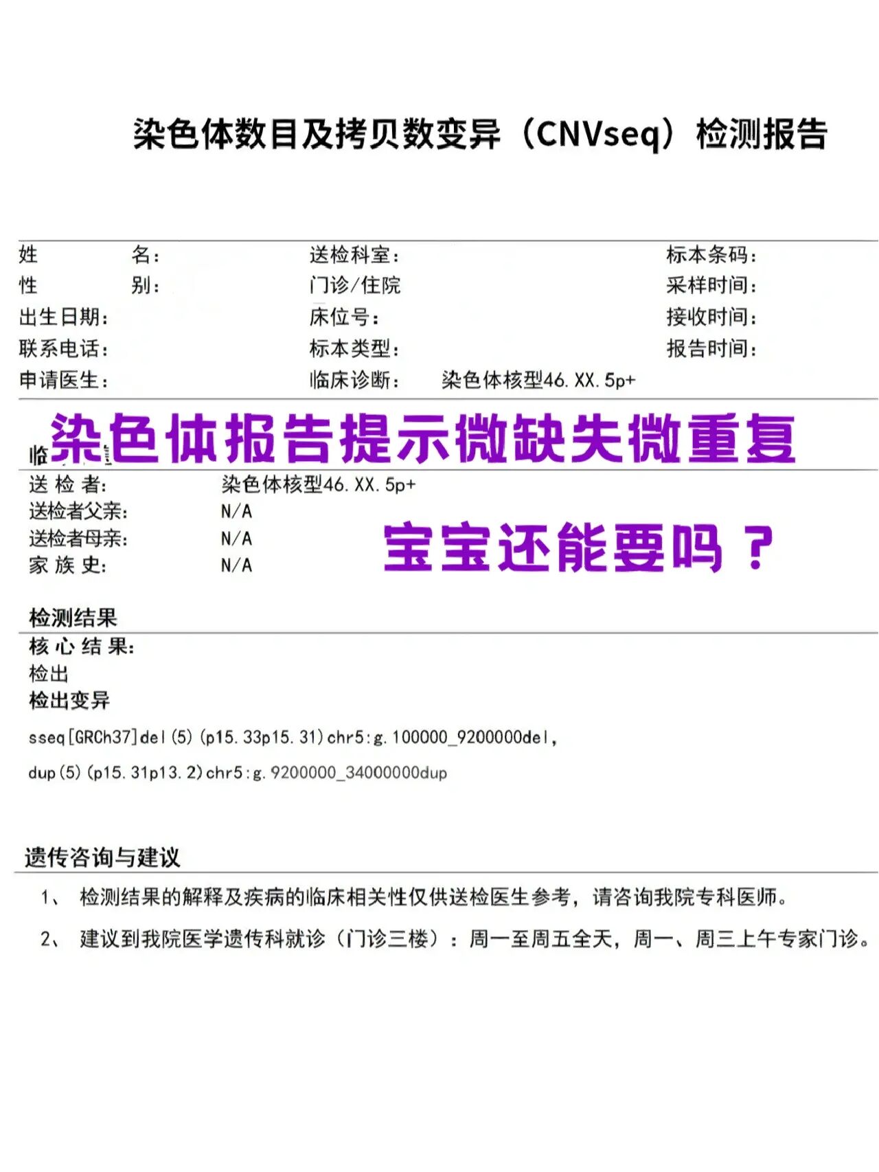 染色体报告提示微缺失,宝宝还能要吗?