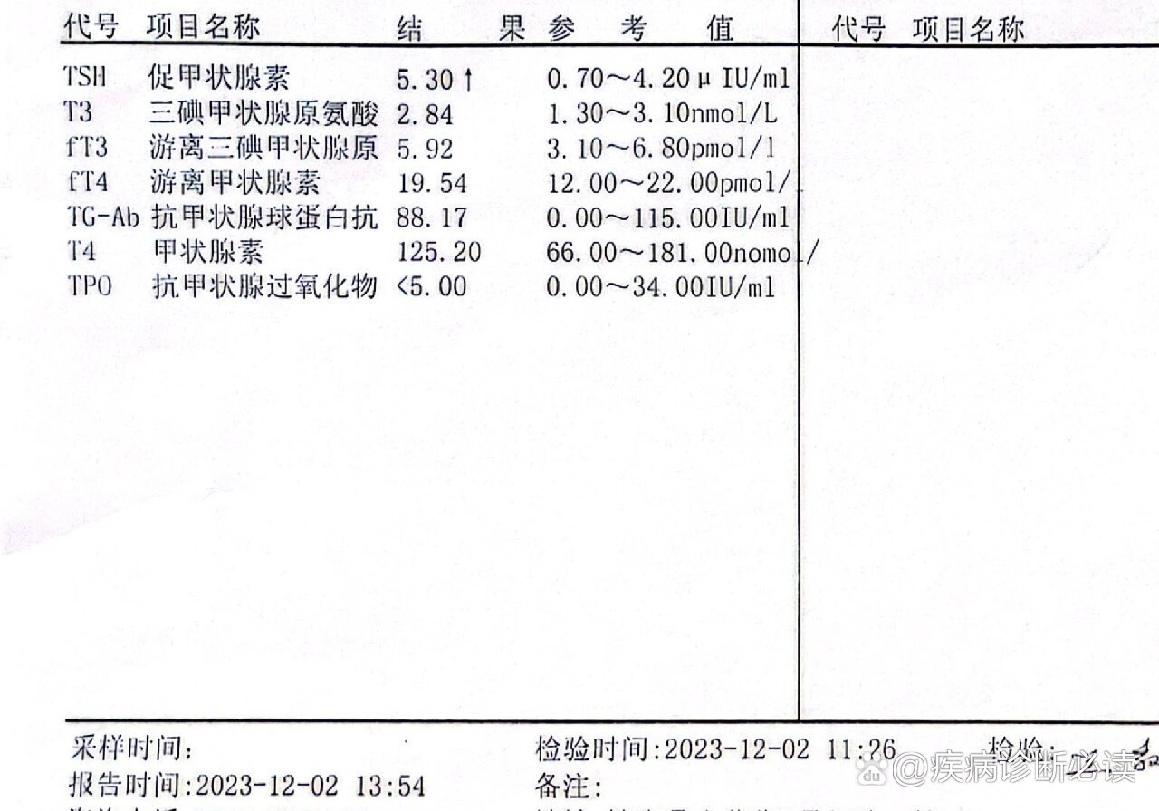 甲状腺球蛋白偏低图片