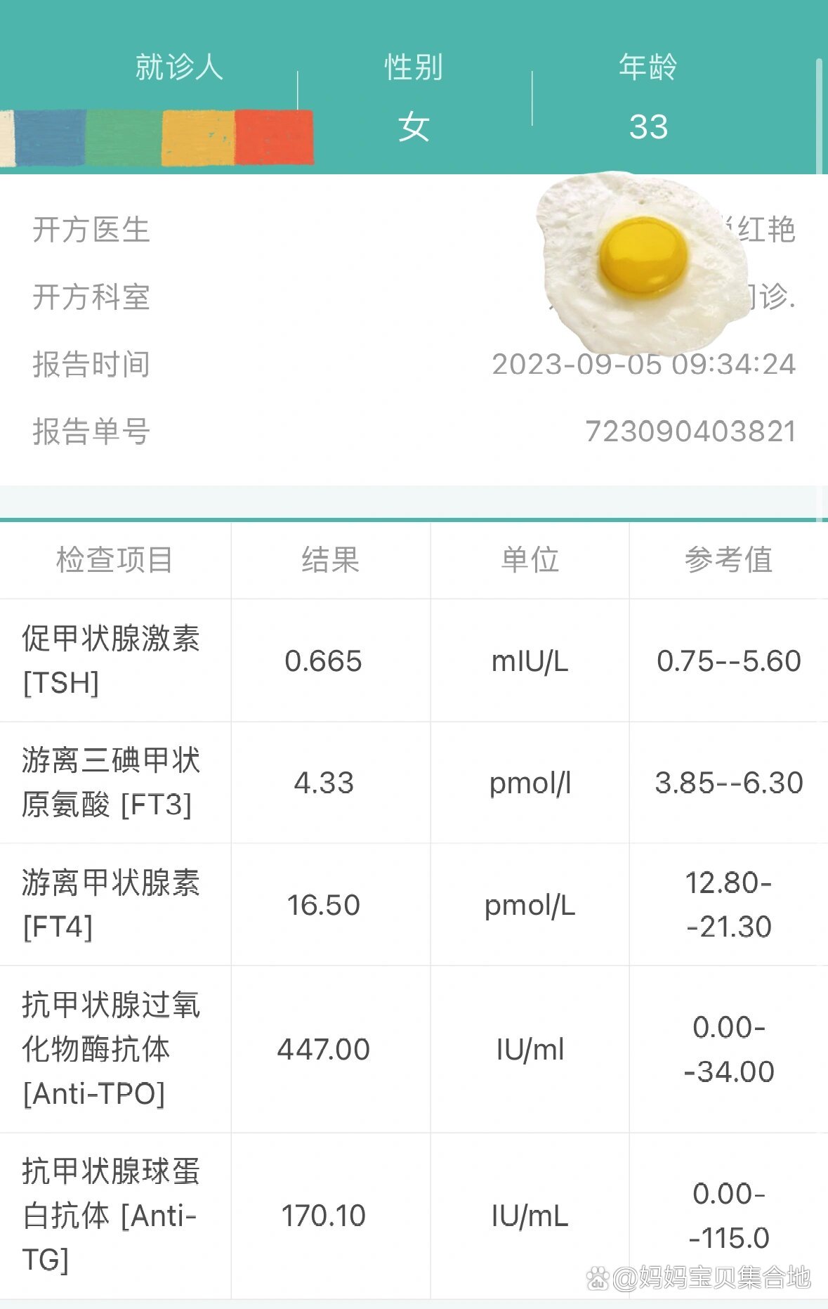 甲状腺化验单模板图片