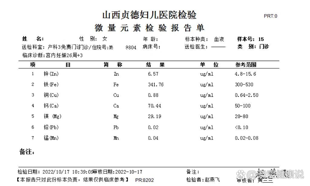 儿童微量元素参考值图片