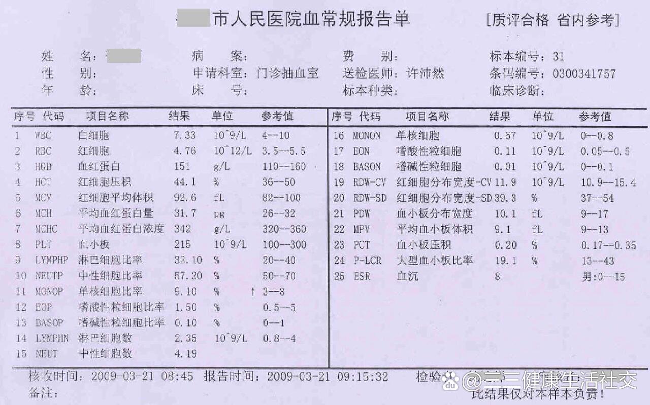 婴儿血常规标准参考表图片