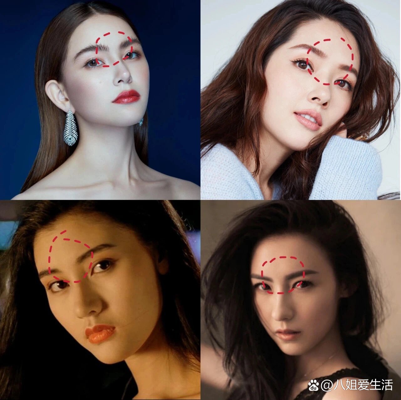 也就是"双c线",紧挨着"双c线"的眉心三角区,要平整舒展才好看