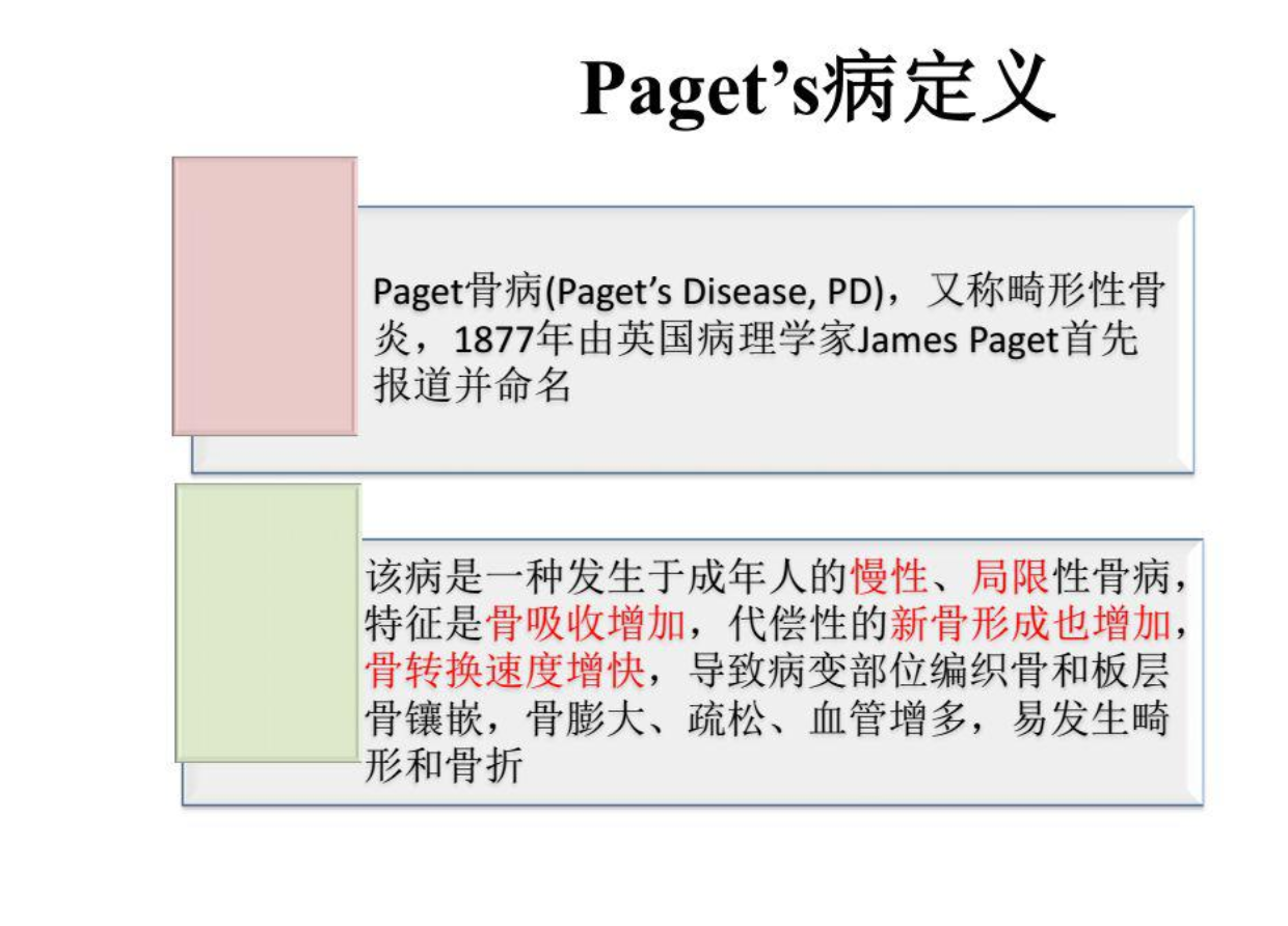 paget骨病,又称畸形性骨炎或变形性骨炎,为一种罕