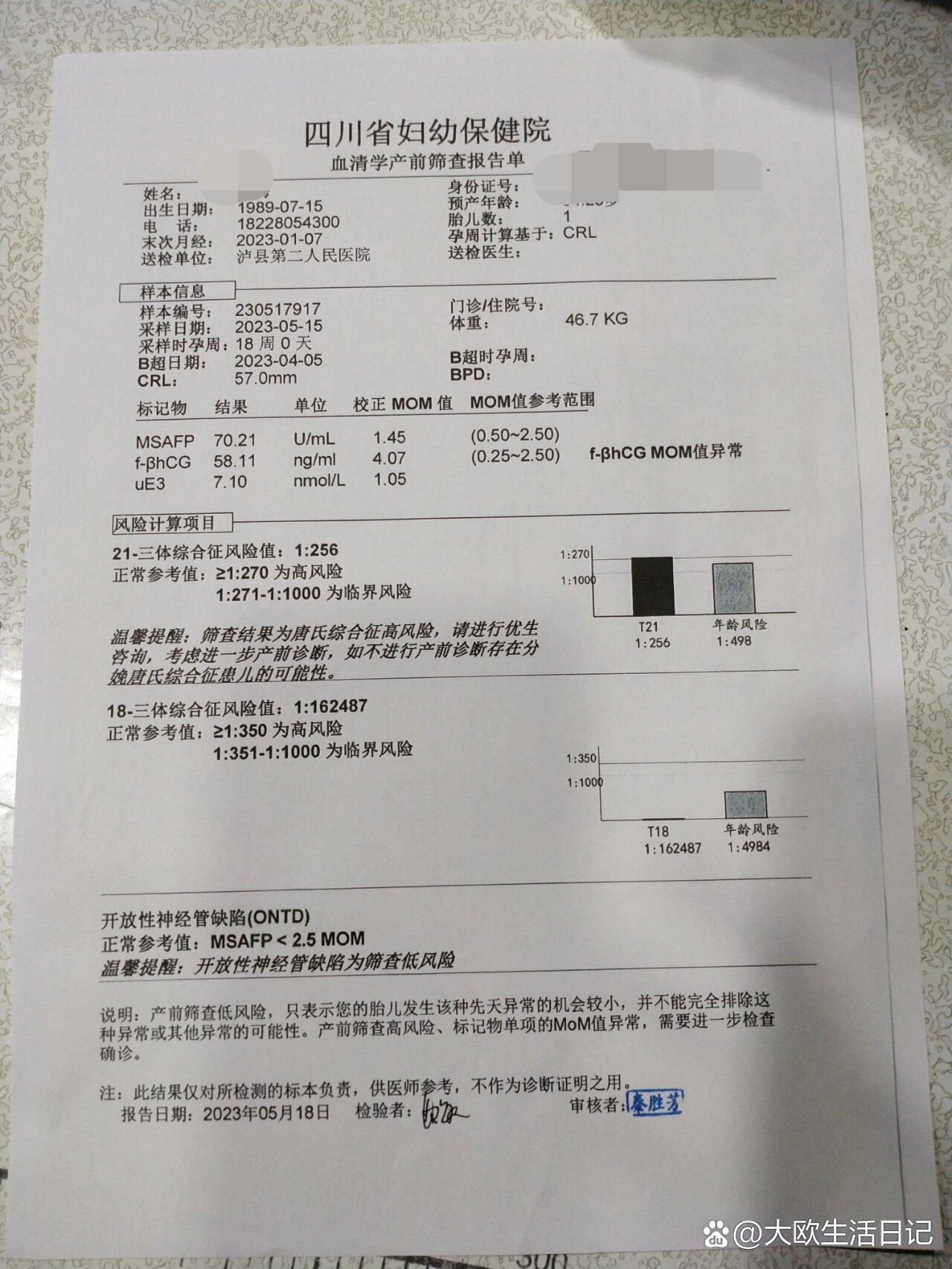 唐氏筛查中风险图片