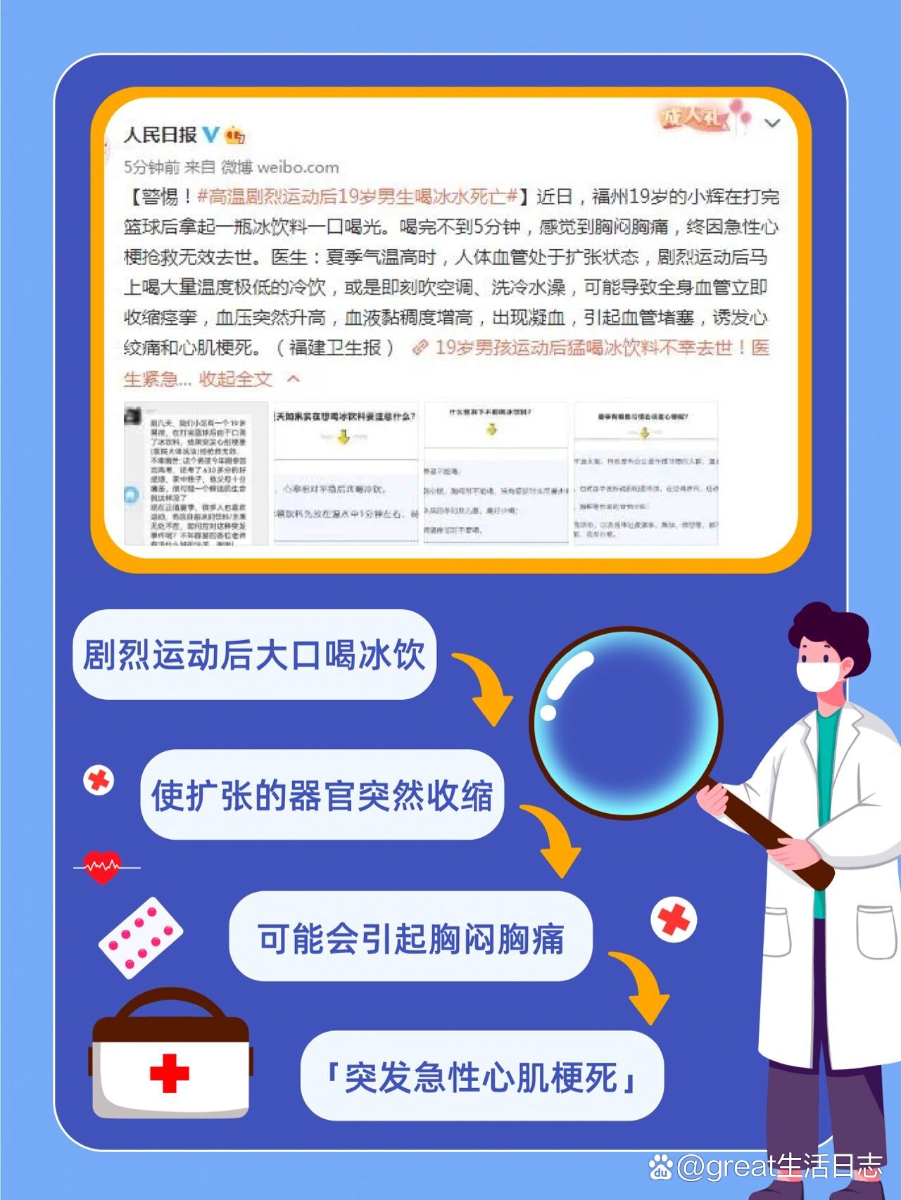 警惕❗️19岁男孩运动后猛喝冰饮突发猝死❗️