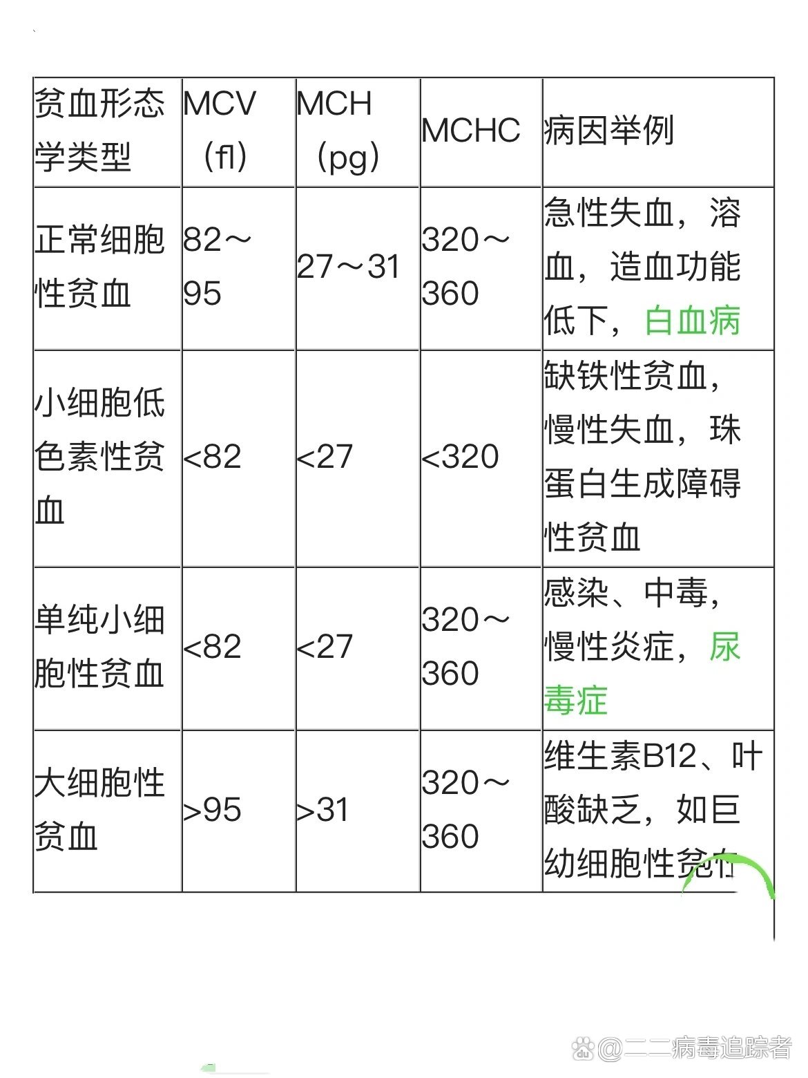 贫血分类表格图片