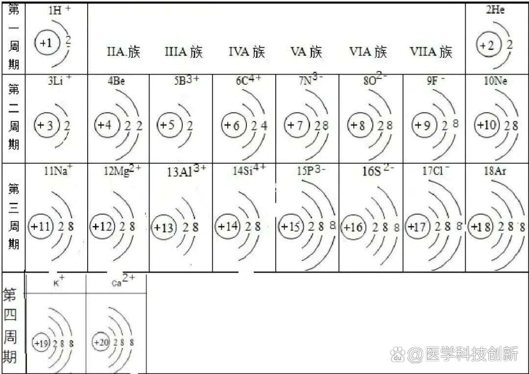 元素周期表前20个元素符号的离子结构示意图