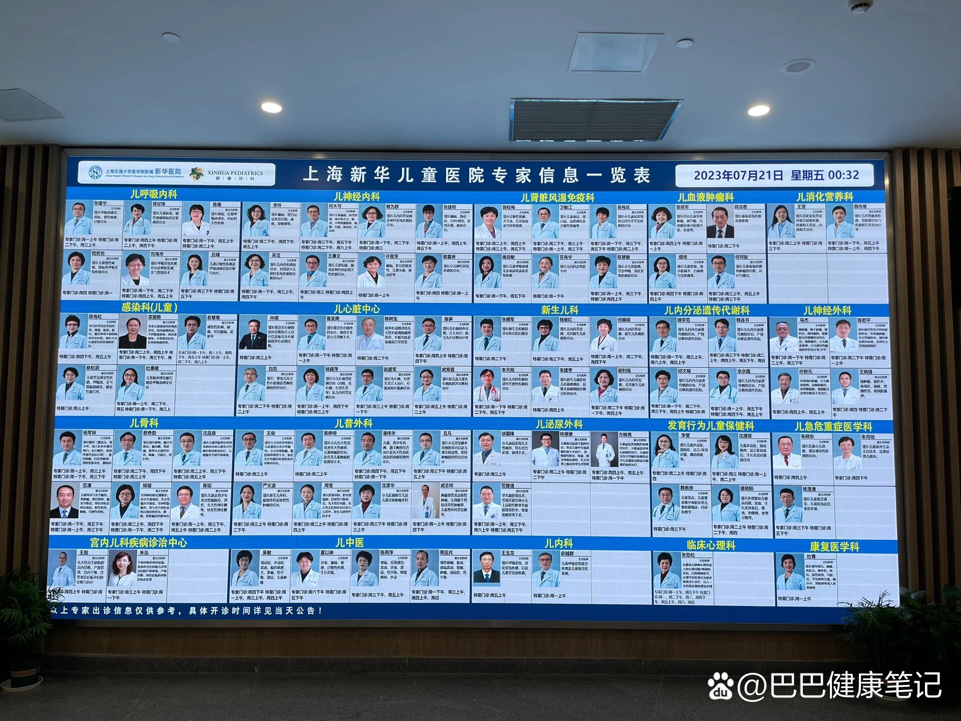 上海新华医院儿科专家信息一览表